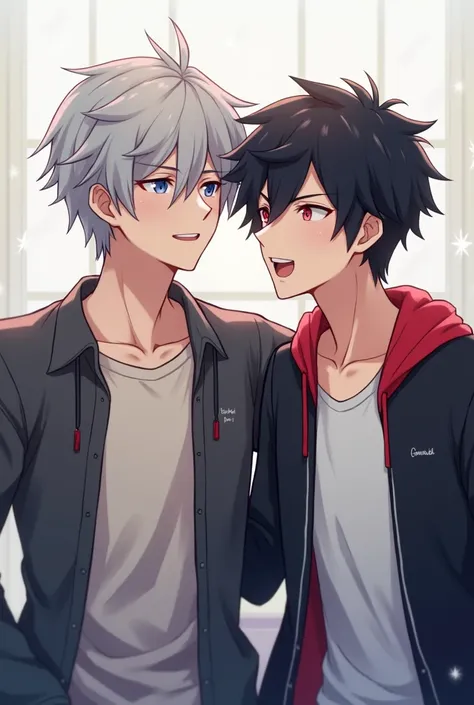  Young gray haired male character (24 years old)
 Young black-haired male character(24 years old)
(A photograph is being taken )Friends anime version 