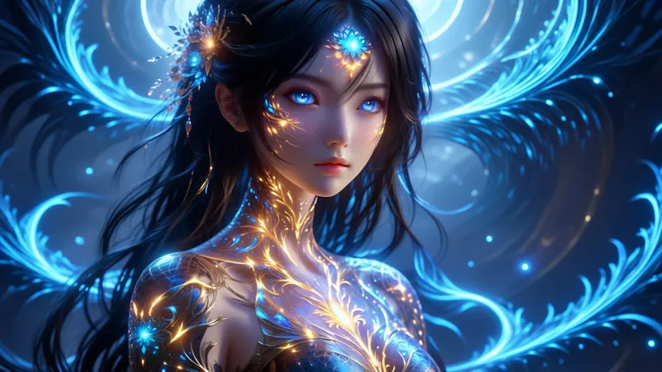 A Masterpiece In 32K Resolution, Supreme Quality, Super Detail, Official Art, Cinematic Lighting, Beautiful And Aesthetic, Ultra-Detailed Features, Very High-Resolution 32K Wallpaper. This Masterpiece Presents A Girl With Extreme Detail, Merging Abstract A...