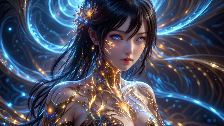 A Masterpiece In 32K Resolution, Supreme Quality, Super Detail, Official Art, Cinematic Lighting, Beautiful And Aesthetic, Ultra-Detailed Features, Very High-Resolution 32K Wallpaper. This Masterpiece Presents A Girl With Extreme Detail, Merging Abstract A...