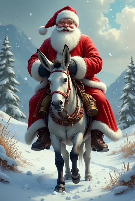 Santa Claus riding a donkey