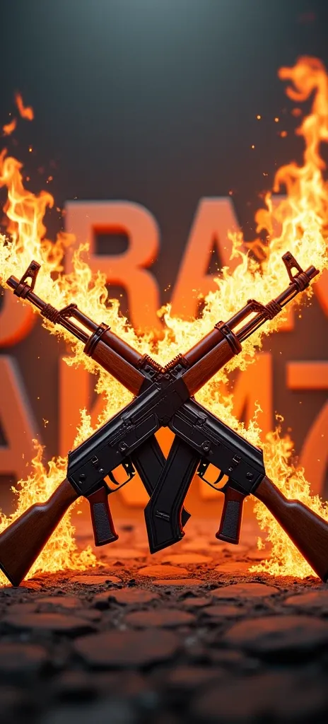 Image of  two cross AK 47 on fire With 3dname UmerAk47 in background And also image is in square ratio 