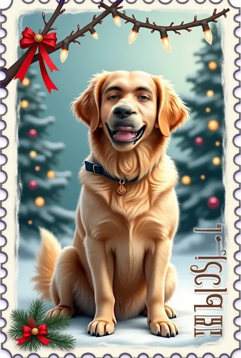 Create a Christmas stamp with the dog in the background