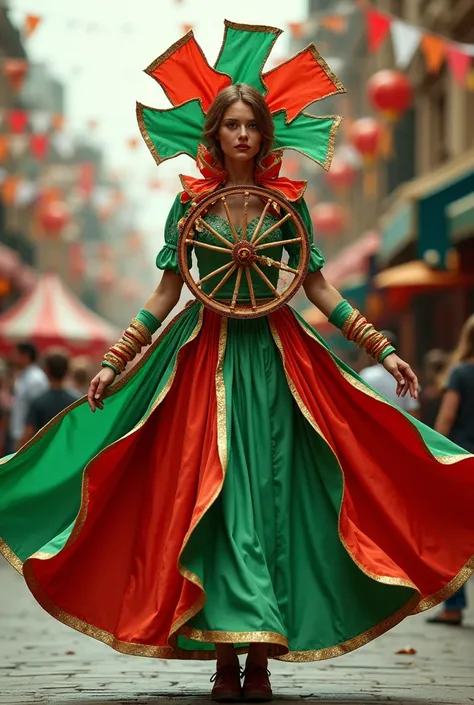 Windmill costume in green and red