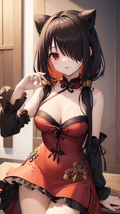 (((masterpiece))),(((best quality))),(((extremely detailed))),illustration,who, (masterpiece, top quality, best quality, official art, beautiful and aesthetic:1.2),(8k, best quality, masterpiece:1.2), tokisaki kurumi, black hair, low twintails, (hair over ...