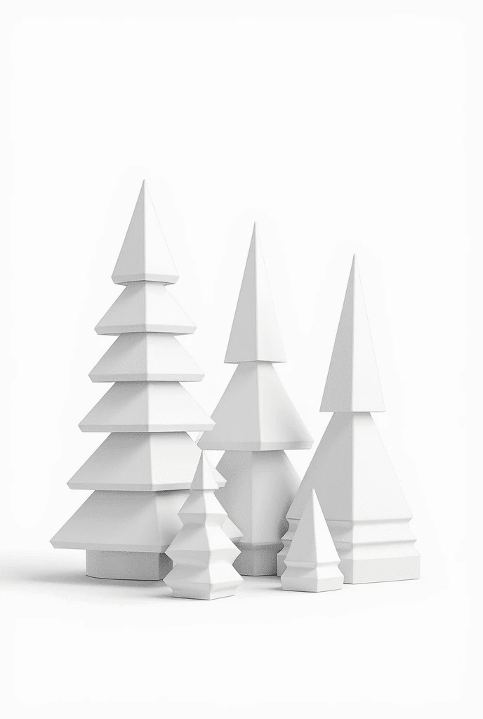 Christmas trees drawn in geometric shape with pencil on a white background