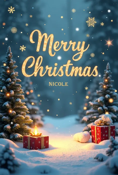  Christmas card with this phrase  " May the magic of Christmas illuminate your life filling your heart with love and happiness" and the name Nicole at the end  