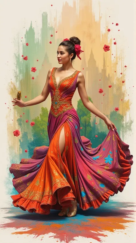 Create a captivating 16K UHD sketch of a mesmerizing flamenco breathtaking fascinating sexy hot cutest one of a kind dancer, a real lifelike embodying elegance and charm. Picture a beautiful, enchanting woman with soft, realistic skin, gracefully posed in ...