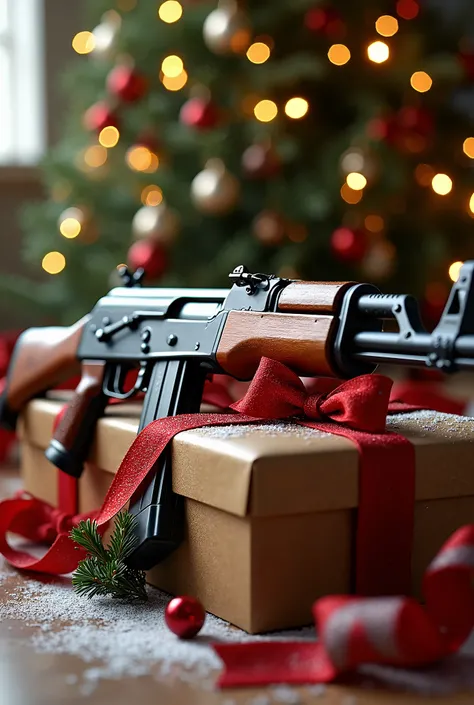 Ak 47 lined as a Christmas gift 