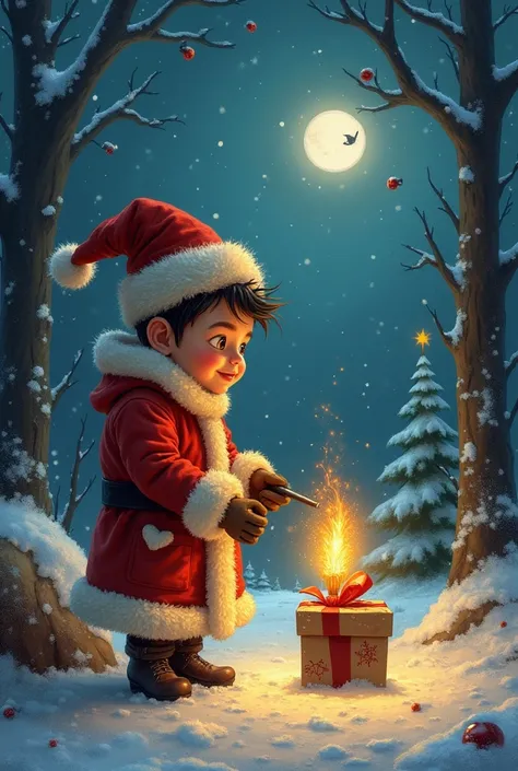 biglietto di auguri di Natale  in italiano da parte di babbo Natale a Gabriele  Villa , 11 anni. dal cuore grande e curioso e super esperto di fantasy Le caratteristiche di devono essere usate nel biglietto