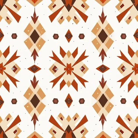 Create a modern tribal-inspired pattern featuring geometric shapes from African or Native American art. Use earthy tones like terracotta, cream, and dark brown on a white background to make the design versatile for home decor items