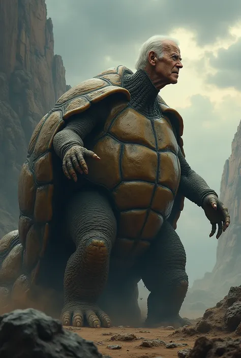 A hyper realistic image of a fusion between Joe biden and a tortoise make it epic