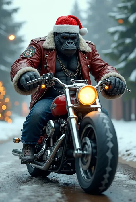 Christmas gorilla biker on a chopper bike