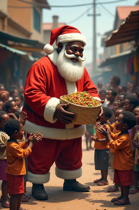 Black Santa Claus feeding an African street 