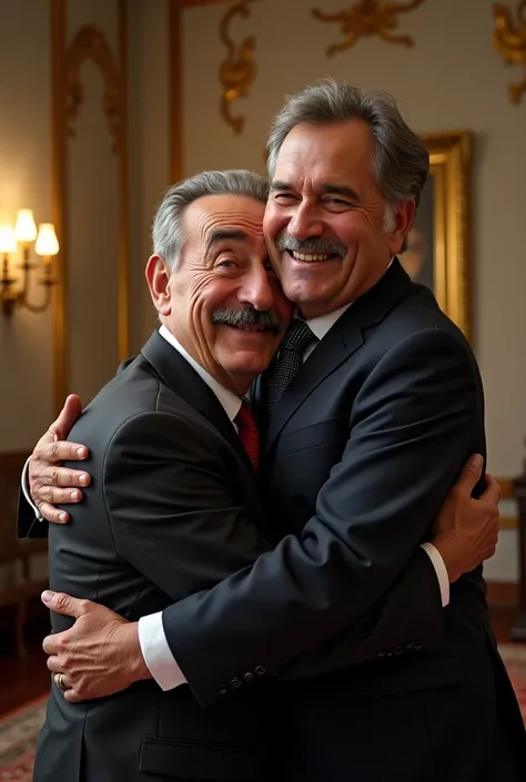 Sebastian Piñera embracing Juan Carlos Bodoque 