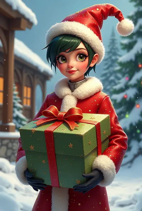 Image of non-binary papanoel delivering a giant vibrator as a Christmas gift 