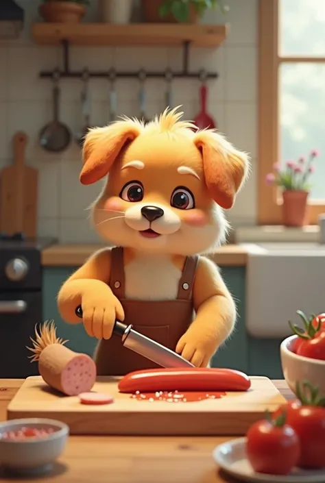 Placing the sliced sausage in a skillet on top of a stove with the heat on and a light smoke coming out of the pan.