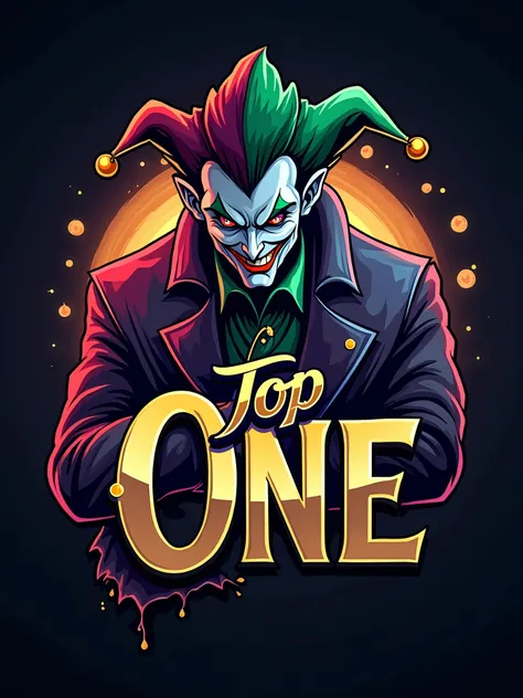 logo "TOP ONE" stylish letter logo front,background joker in letter front joker