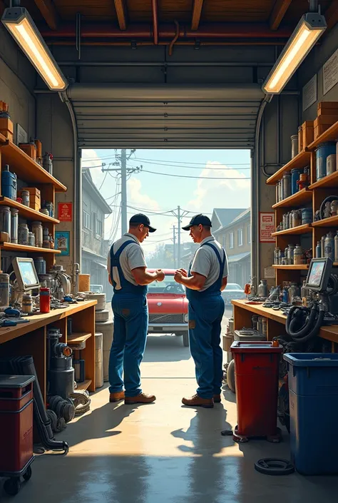 Family mechanical workshop, two people, from the neighborhood