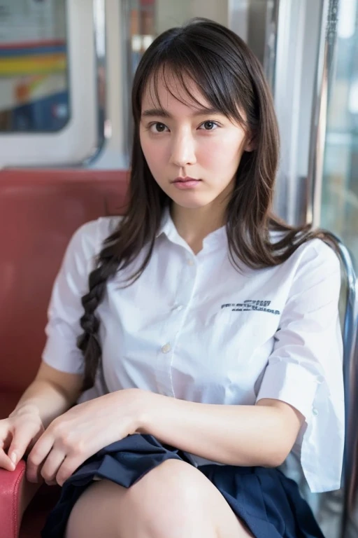  beautiful girl ,natural body shape,Innocent,natural skin without makeup ,  Ｚgeneration,Baby Face,,Super Detailed Color,       Super Precision , photorealistic , Magazine photoshoot, fashion model,whole body, beautiful thigh , ((high school uniform)) , Fem...