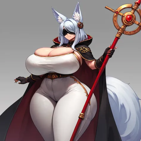 score_9, score_8_up, score_7_up, score_6_up, score_5_up, score_4_up, source_furry, by yboon, cowboy shot BREAK 1girl, thicc, large breast, big , big butt, huge hips, wide butt, huge breasts, fox ears, fox tail, curvy, slender, skinny, blindfold, blindfold ...