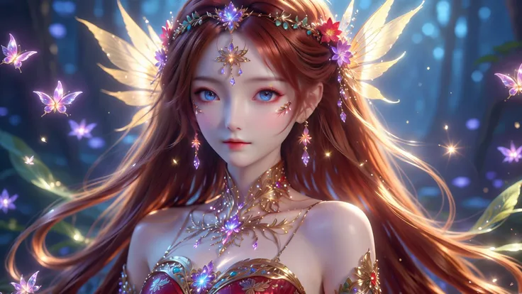 A Masterpiece In 32K Resolution, Supreme Quality, Super Detail, Official Art, Very High-Resolution 32K Wallpaper, Captivating Cinematic Lighting, Beautiful And Aesthetic, Ultra-Detailed Features, Awe-Inspiring Detail. A Stunning Fairy Girl With Flowing Cri...