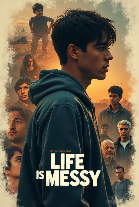 Make a thumbnail cinematic texture for short movie name is life is messy  write movie name in thumbnail and in this movie 20years boy include with cinematic shots 