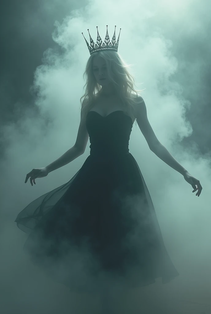 The girl in dark with smoke everywhere.She has a crown and she were dancing