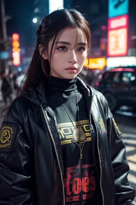  Wear Intricate Cyberpunk Streetwear,  beautiful,  girl ,  Detailed Portraits , 4k yen,  bright color,  concept art, Cinematic dramatic atmosphere,  Sharp Focus,   VOLUMETRIC LIGHTING ,  cinematic lighting ,  STUDIO QUALITY 