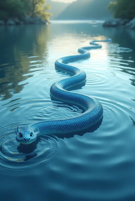 Imagine a gentle sea serpent with translucent, blue-scaled skin. It glides through calm waters, leaving ripples of tranquility and reflection in its wake.