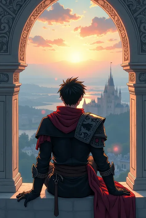 Vinland Saga Animated makoto yukimora series  , Masterpiece , Vibrant colors , Epic Scenary and nature with lights and the sun in the middle of the sky , Medieval , kingdom and castle and villages and , Vinland saga Oc Handsome male , 1 teen guy Tall and s...