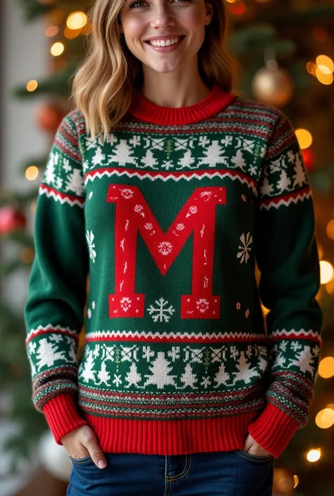 Create a Christmas wool sweater with the initial M