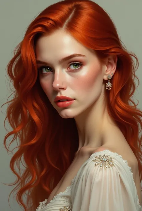 create a redhead woman, green-eyed , adult, em d2