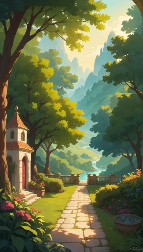 Prompt: 18th century European style, A scenic view from the garden, a old 6 girl with her famliy playing
Lighting: Bright sunlight illuminating the scenery.
Style: Disney style, picturesque and vibrant.