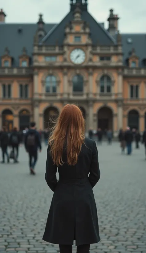  Young woman Elisa returns to the present , In front of the stopped watch .  Her face reflects a deep understanding ,  while the watch stands still in the middle of the square .  The background shows the quiet square , now in silence ,  with a soft light t...