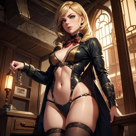 Bioshock game inspiration, Sexy girl with long blond hair and perfect body, WELL DEFINED FACE.  masterpiece,  High Definition,  well detailed .