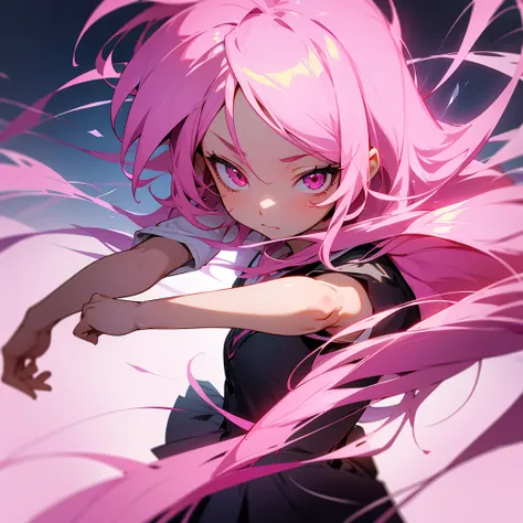 pink hair, 1girl, Telekinesis,masterpiece,  long hair, pink eyes,  simple background,  animation style, school girl