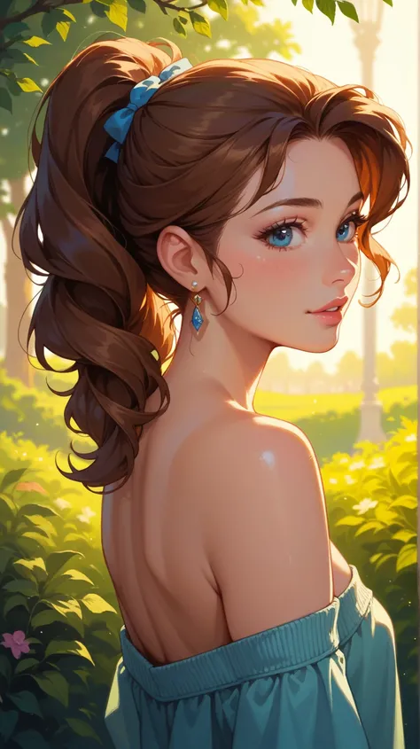 Prompt: A  girl in 4th-century European style, with long brown hair tied in a neat ponytail,Playing in the park with my parents.
Lighting: Soft evening light, capturing the bittersweet moment.
Style: Disney style, emotional and poignant.