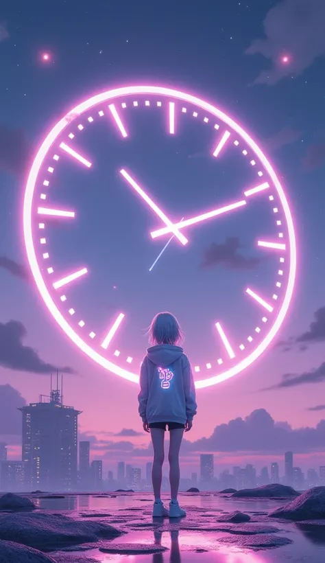  in the light purple night sky 、star々It blinks quietly 、In the distance, you can see the silhouette of a floating futuristic city.。 fills the space 、 、 her eyes that hide endless curiosity and dreams 。

among them、it appears as if a petite girl is floating...