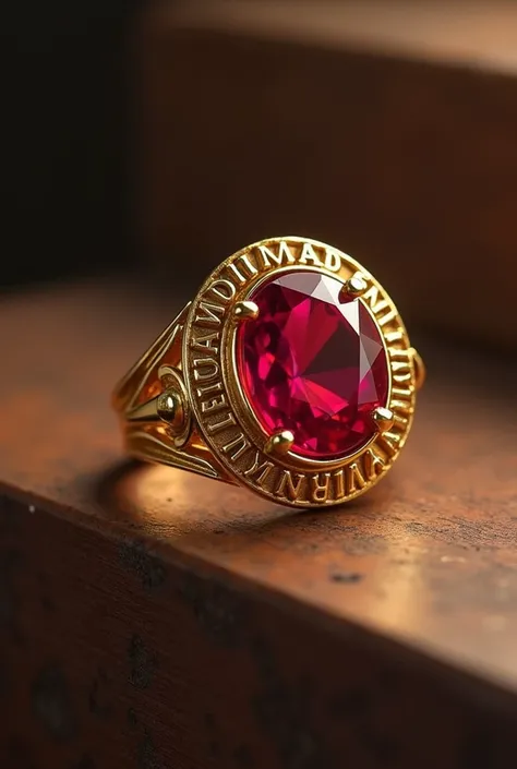 A gold ring, a red ruby, engraved on the collar ( Muhammad and Ali )