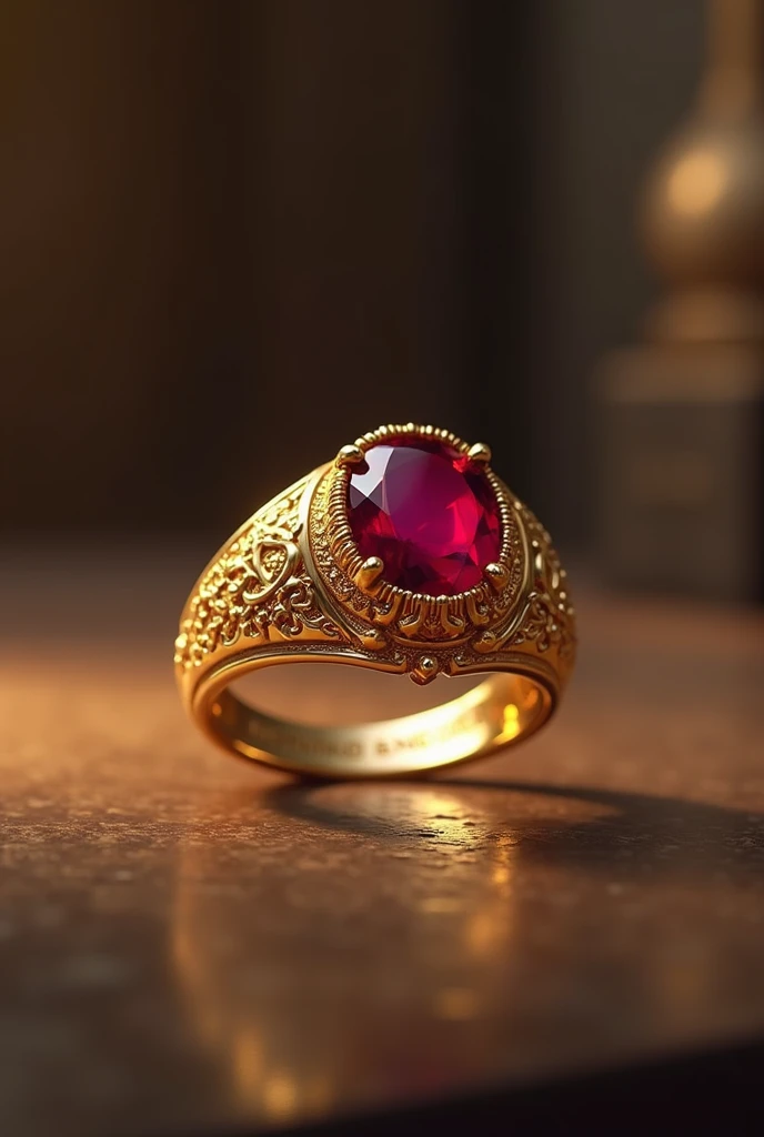 
A gold ring, a red ruby, and the collar is engraved on it ( Muhammad and Ali )