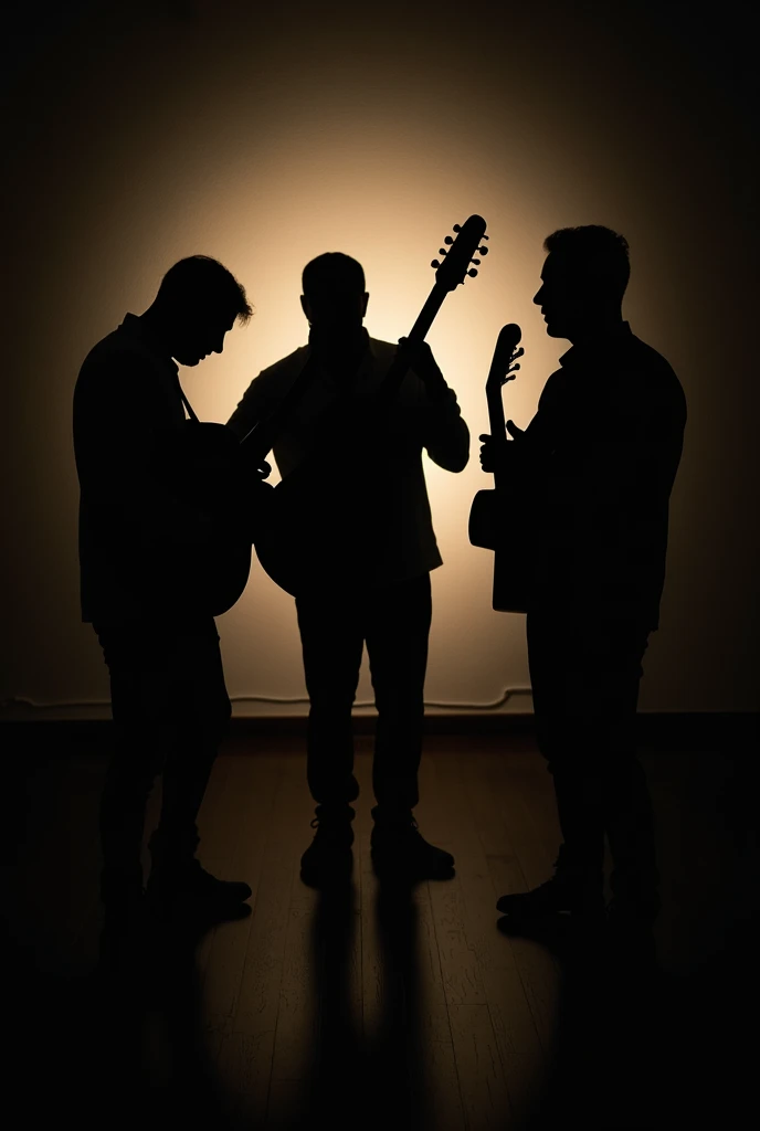 Scene:  There could be three silhouettes in different positions :  The guitars could be different types ,  as in a traditional shadow theater ,  to highlight the cut-out figures .

 Shadows of the guitars :  Instead of showing the real guitars ,  The shado...