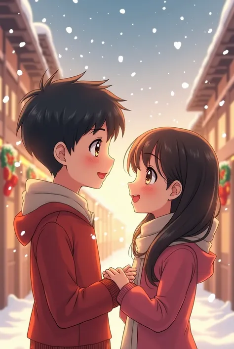 A anime Boy saying to school Korean girl merry Christmas dear