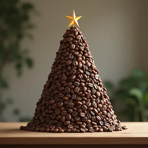 coffee bean create a visual of Christmas tree on table