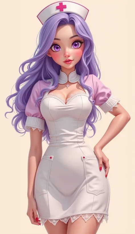  the proportions and detailed textures multicolor brushwork and softened with airbrush, a semi-realistic ink china illustration resembling (in high quality of full body) a young girl nurse character, with an innocent looking, perfect face, thick thighs, wi...