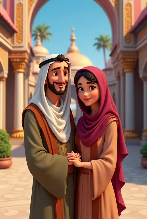 Arab couple with man without beard Disney animation