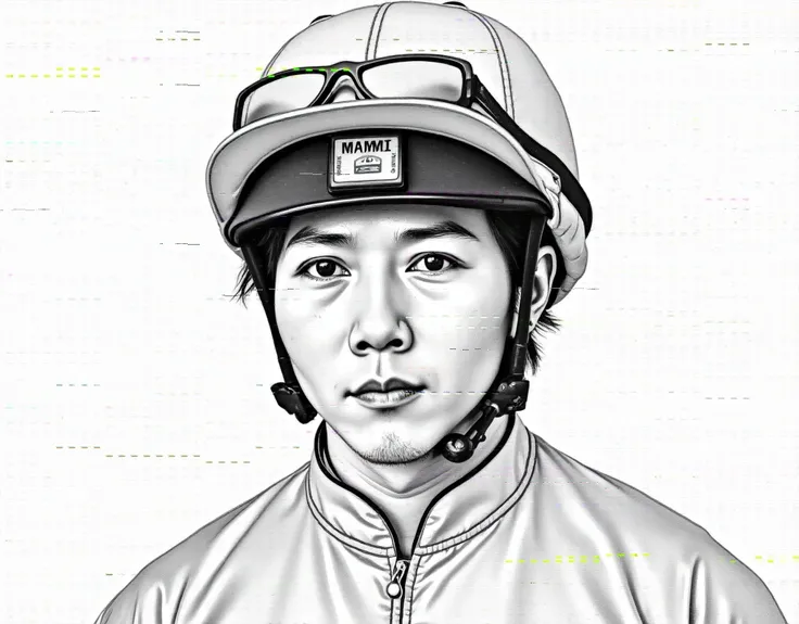 A pencil drawing of jockey Manami Nagashima that looks very similar to him