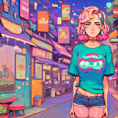 wolf, Background, In chic boho style, in a cafe, Ice cream print, multi-colored neon lights, neon garlands, rose hair, mixed-language_SMS, Japanese graffiti, (beautiful and clear background:1.2),, fantastic paintings ,graffit style, highly detail eyes , un...