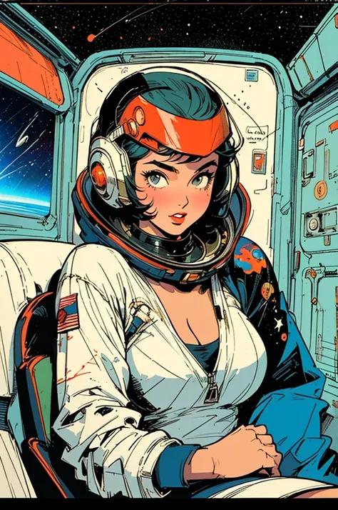 ((( Masterpiece, top quality ))),(((Alone:1.2))),((( One girl :1.2))),((( retro vintage style ))),((Abstract)),(((Space Thriller Movie Poster)))),((( American Comics ))),((( mid-century modern)))An infinite universe,(Cleavage),propaganda