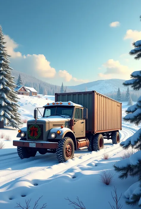 Christmas image with a truck and container 