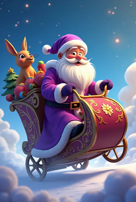 Canta claus purple clothes with the cart cartoon 